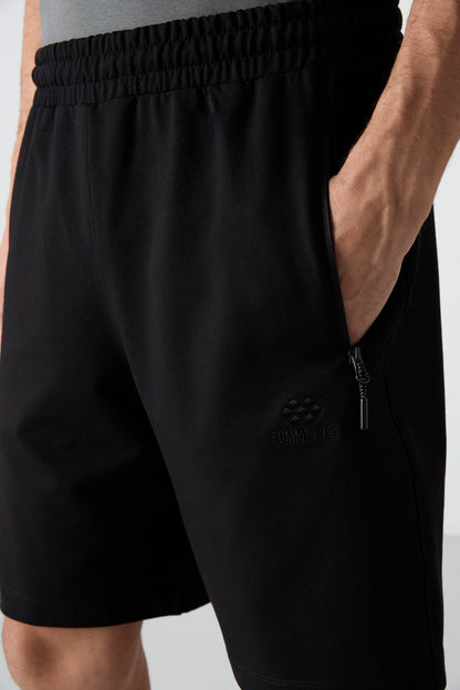 Black Hidden Zipper Back Pocket Laced Standard Fit Men's Shorts - 81136