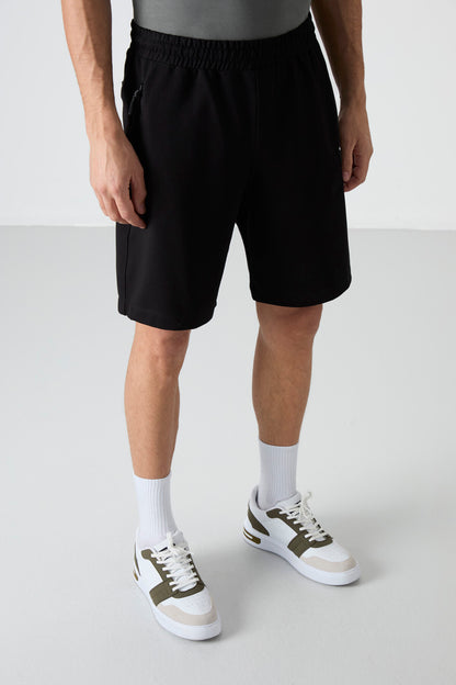 Black Hidden Zipper Back Pocket Laced Standard Fit Men's Shorts - 81136