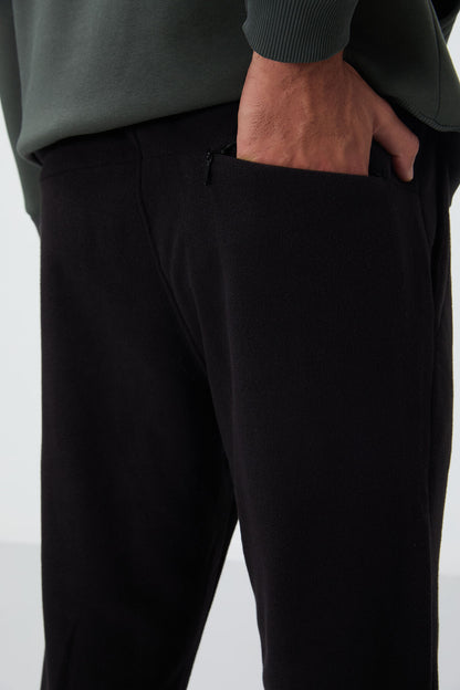 Black Hidden Zipper Comfort Fit Jogger Polar Men's Tracksuit Bottom - 84866