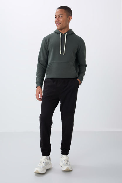 Black Hidden Zipper Comfort Fit Jogger Polar Men's Tracksuit Bottom - 84866