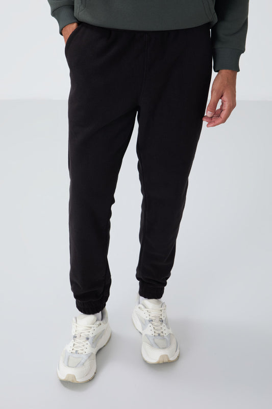 Black Hidden Zipper Comfort Fit Jogger Polar Men's Tracksuit Bottom - 84866