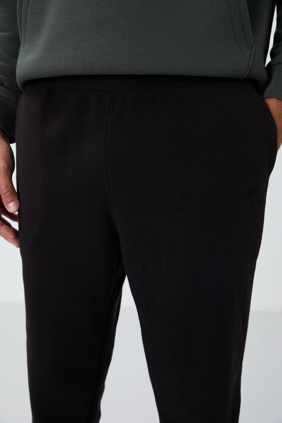Black Hidden Zipper Comfort Fit Jogger Polar Men's Tracksuit Bottom - 84866