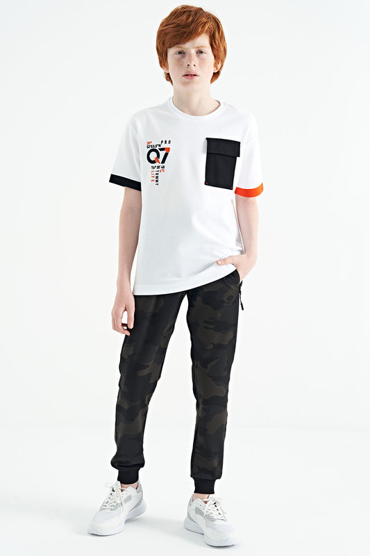 Black Shadow Camouflage Print Detailed Standard Cut Jogger Boys Tracksuit Bottom - 11096
