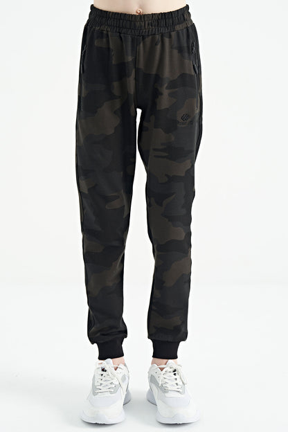 Black Shadow Camouflage Print Detailed Standard Cut Jogger Boys Tracksuit Bottom - 11096