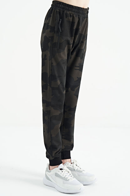 Black Shadow Camouflage Print Detailed Standard Cut Jogger Boys Tracksuit Bottom - 11096