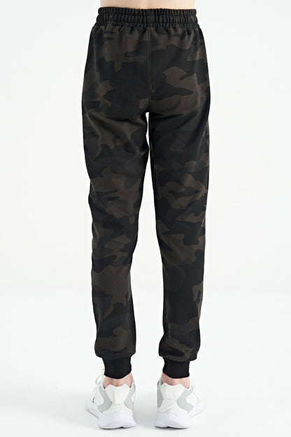 Black Shadow Camouflage Print Detailed Standard Cut Jogger Boys Tracksuit Bottom - 11096