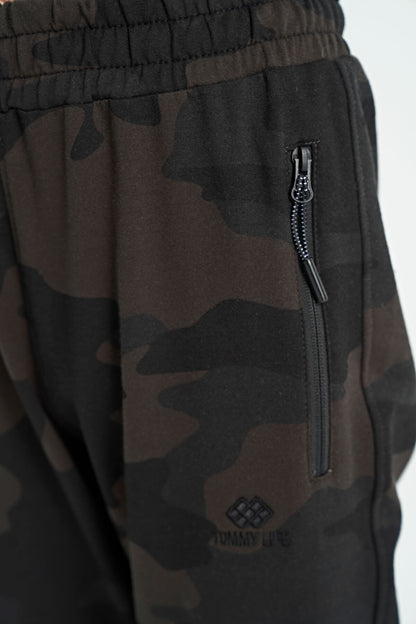 Black Shadow Camouflage Print Detailed Standard Cut Jogger Boys Tracksuit Bottom - 11096