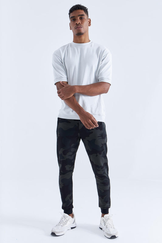 Black Shadow Camouflage Pattern Slim Fit Jogger Men's Tracksuit Bottom - 84754