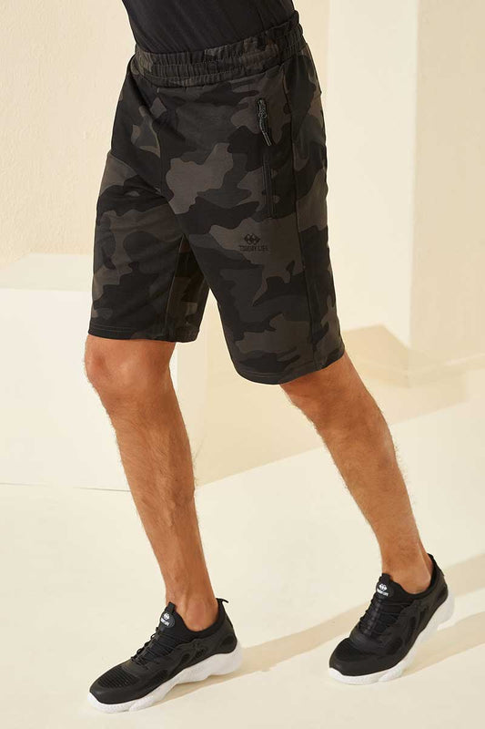 Black Shadow Camouflage Pattern Standard Fit Men's Shorts - 81157