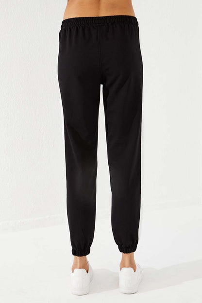 Black Two-Tone Striped Comfortable Elastic Cuffed Women's Tracksuit Bottom - 94582