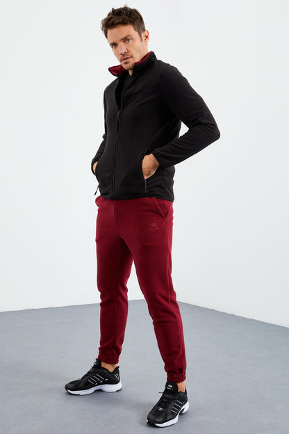 Black Two-Tone Zippered High Collar Standard Fit Men's Sweatshirt Fleece - 87994