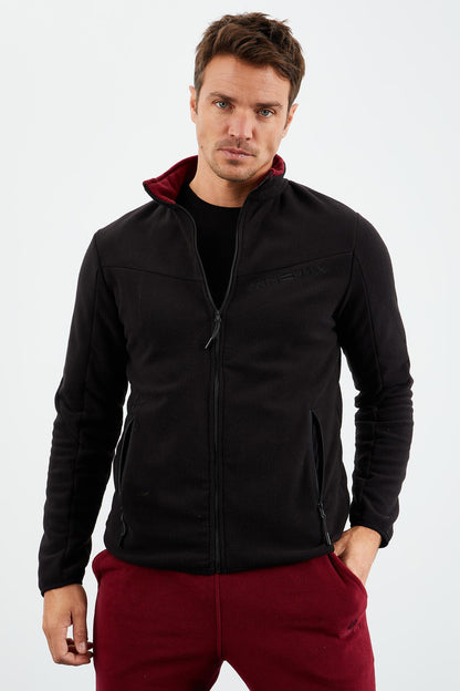 Black Two-Tone Zippered High Collar Standard Fit Men's Sweatshirt Fleece - 87994
