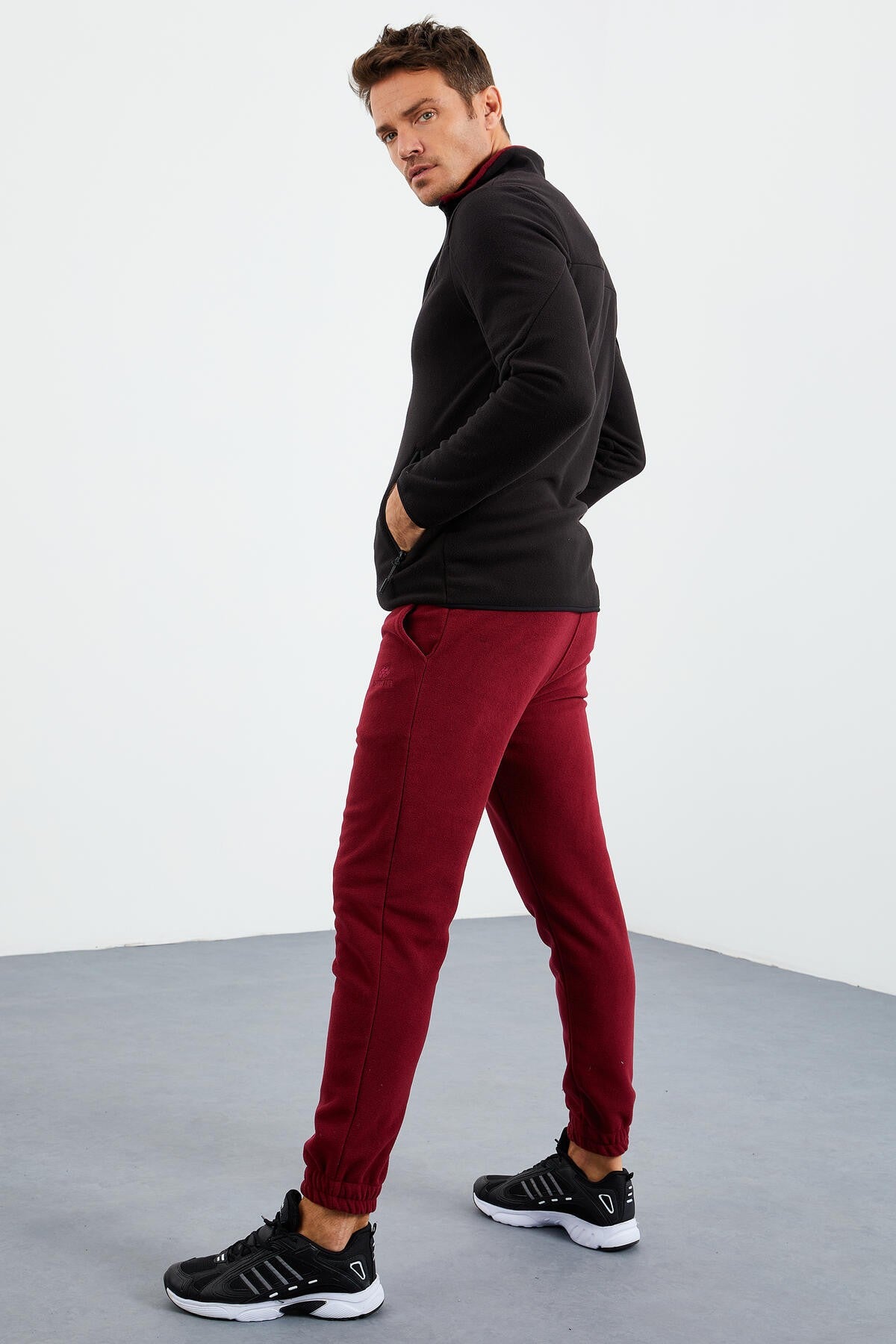 Black Two-Tone Zippered High Collar Standard Fit Men's Sweatshirt Fleece - 87994