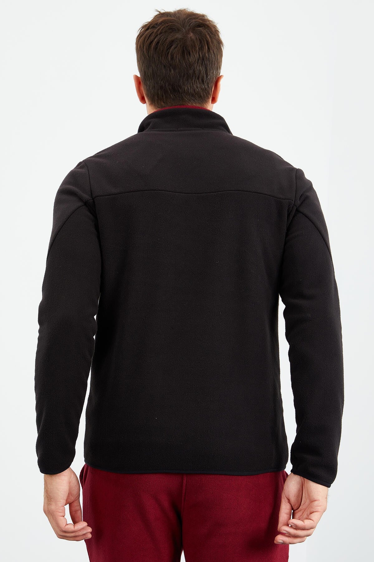 Black Two-Tone Zippered High Collar Standard Fit Men's Sweatshirt Fleece - 87994