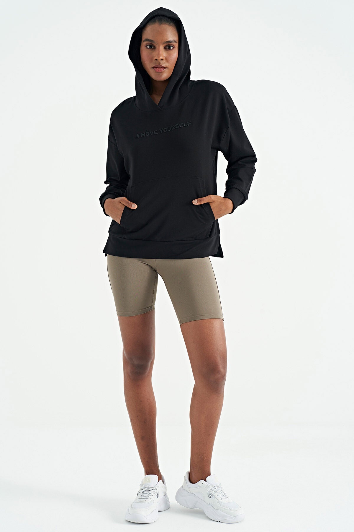 Black Women's Hooded Kangaroo Pocket Oversize Sweatshirt - 97161
