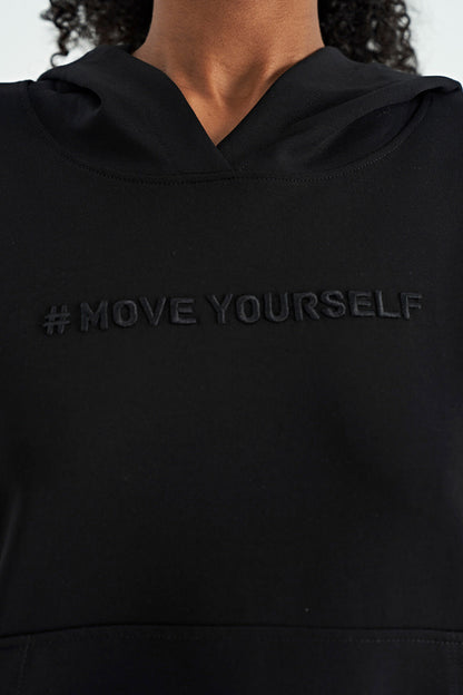 Black Women's Hooded Kangaroo Pocket Oversize Sweatshirt - 97161