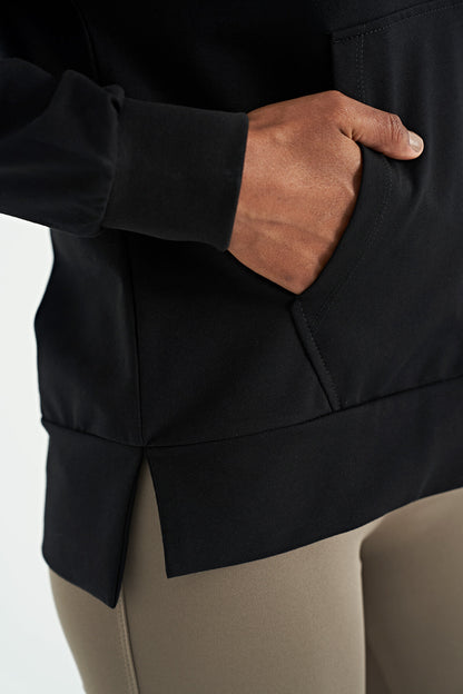 Black Women's Hooded Kangaroo Pocket Oversize Sweatshirt - 97161