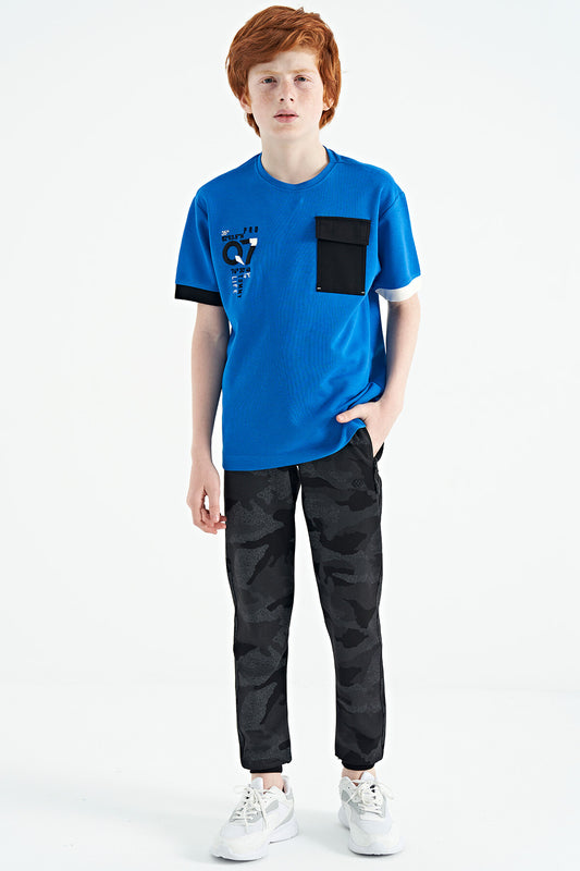 Black Camouflage Camouflage Print Detailed Standard Cut Jogger Boys Tracksuit Bottom - 11096
