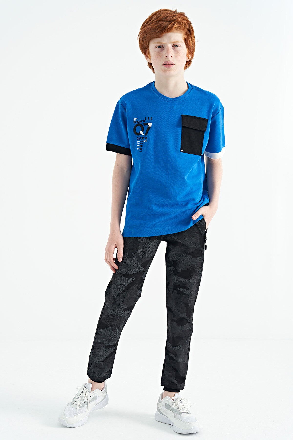 Black Camouflage Camouflage Print Detailed Standard Cut Jogger Boys Tracksuit Bottom - 11096