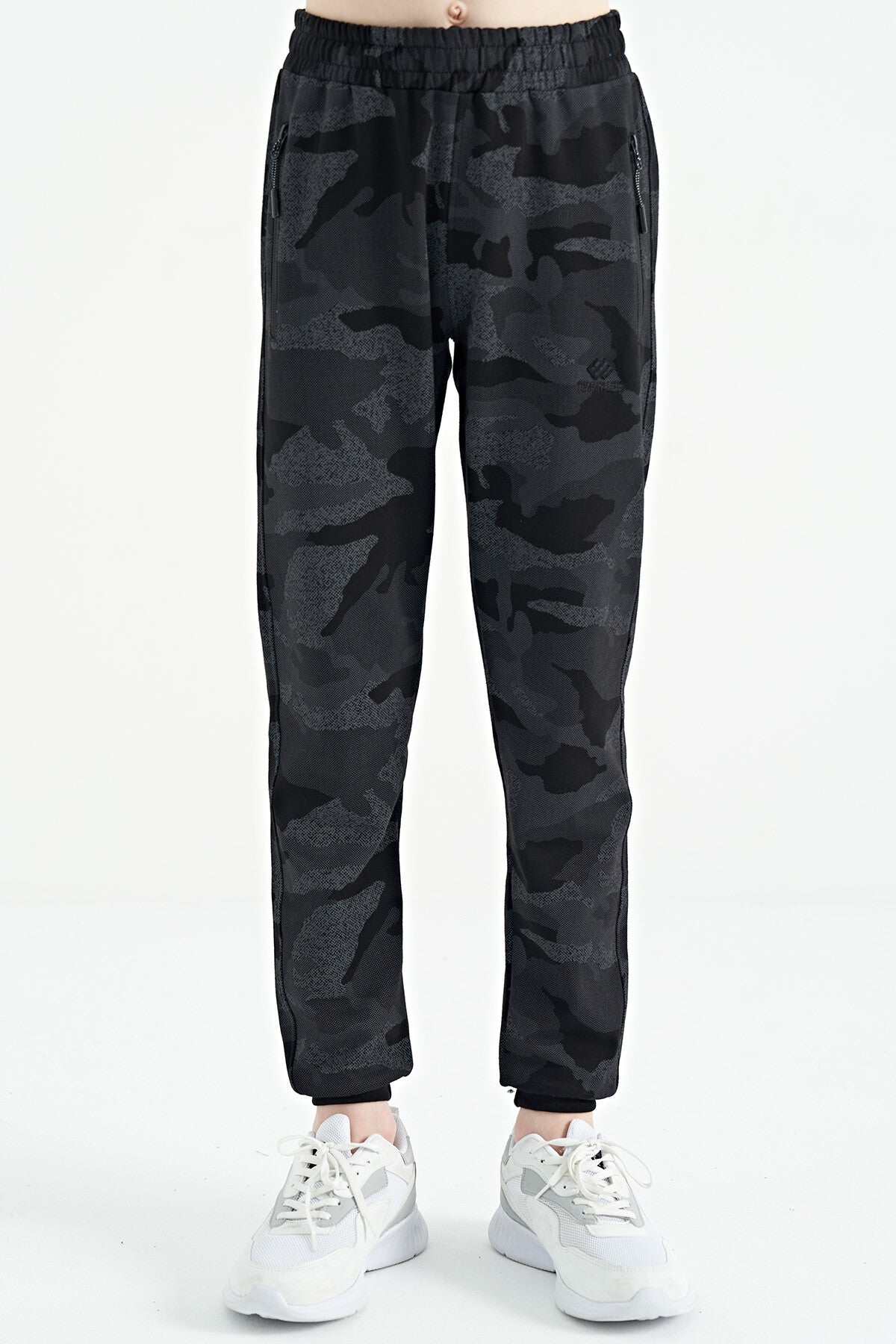 Black Camouflage Camouflage Print Detailed Standard Cut Jogger Boys Tracksuit Bottom - 11096