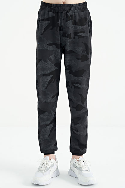 Black Camouflage Camouflage Print Detailed Standard Cut Jogger Boys Tracksuit Bottom - 11096