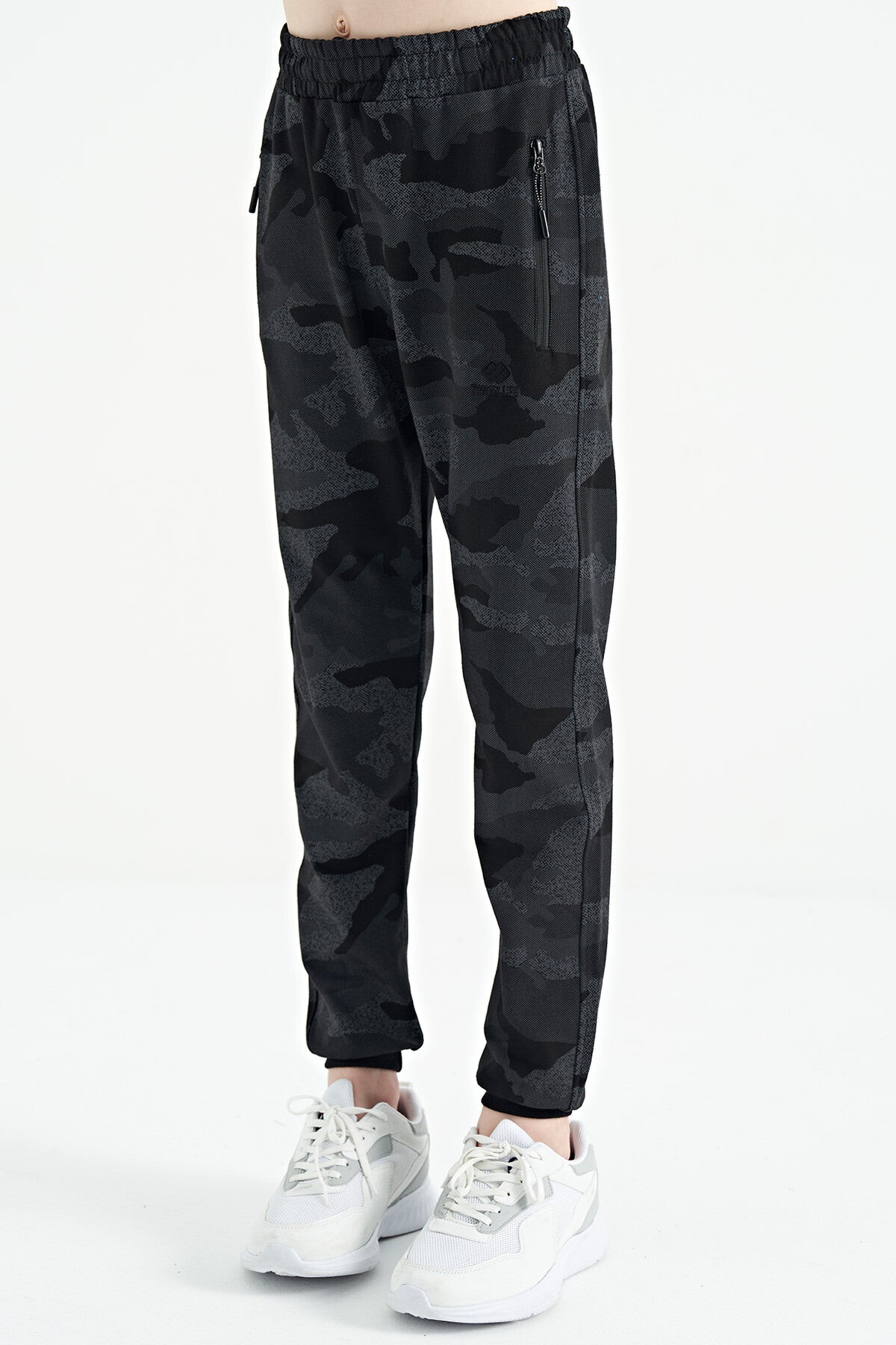Black Camouflage Camouflage Print Detailed Standard Cut Jogger Boys Tracksuit Bottom - 11096