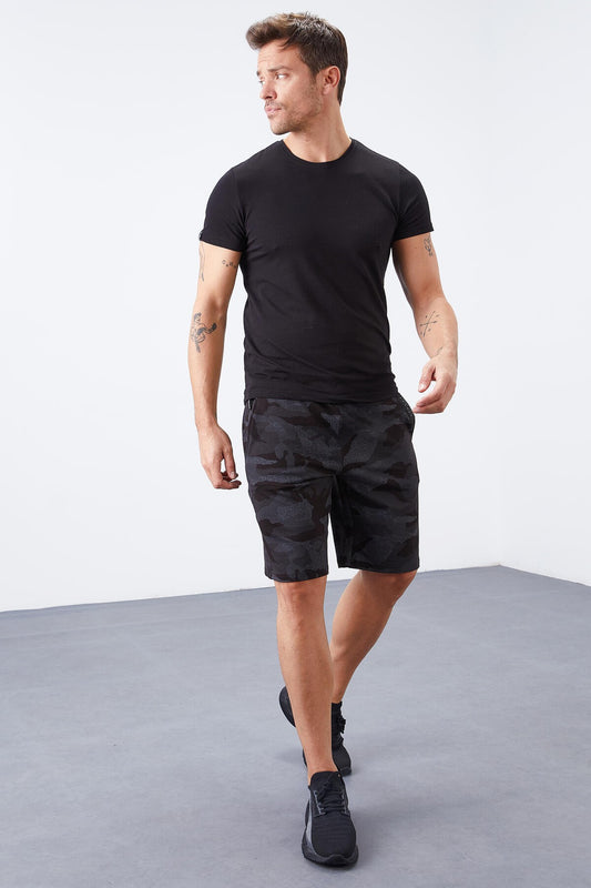 Black Camouflage Camouflage Pattern Pocketed Standard Fit Men's Shorts - 81126