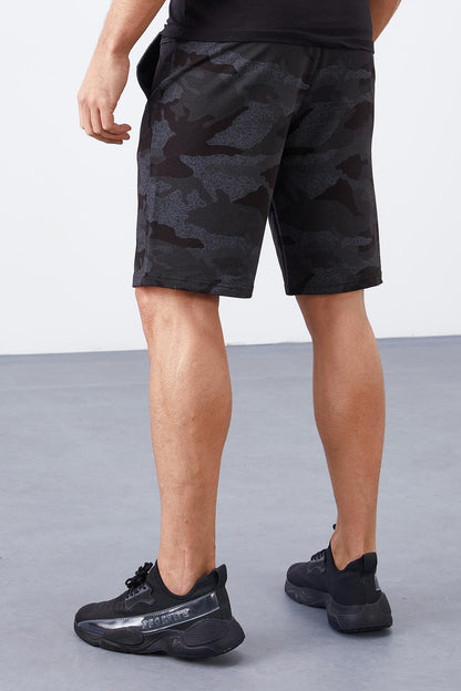 Black Camouflage Camouflage Pattern Pocketed Standard Fit Men's Shorts - 81126