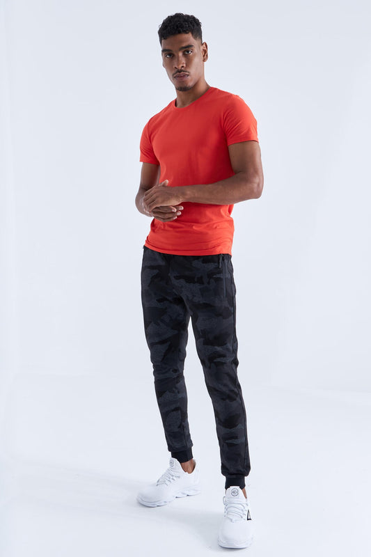Black Camouflage Camouflage Patterned Slim Fit Jogger Men's Tracksuit Bottom - 84754