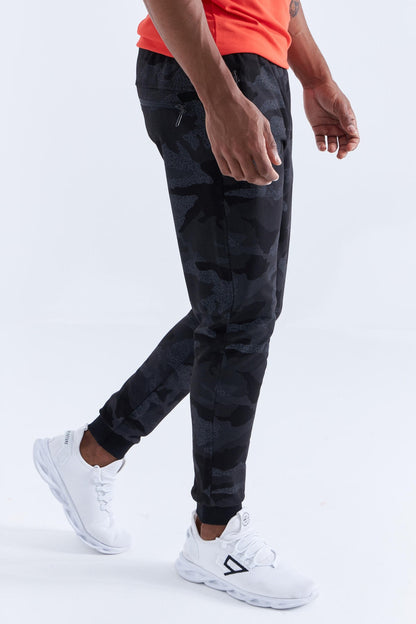 Black Camouflage Camouflage Patterned Slim Fit Jogger Men's Tracksuit Bottom - 84754