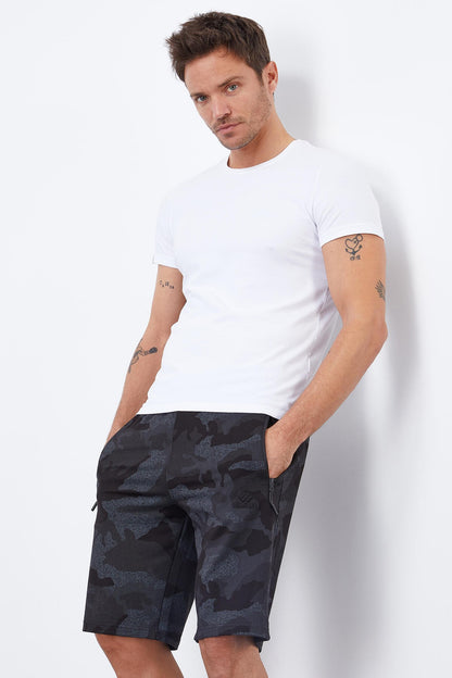 Black Camouflage Camouflage Pattern Standard Fit Men's Shorts - 81157