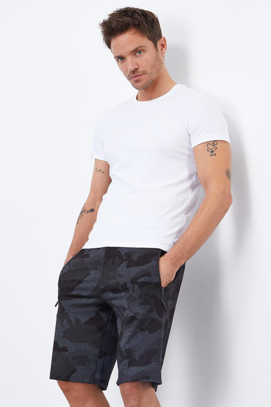 Black Camouflage Camouflage Pattern Standard Fit Men's Shorts - 81157