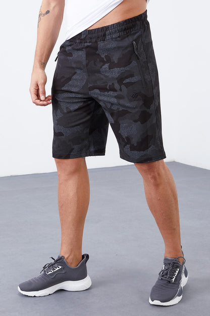 Black Camouflage Camouflage Pattern Standard Fit Men's Shorts - 81157