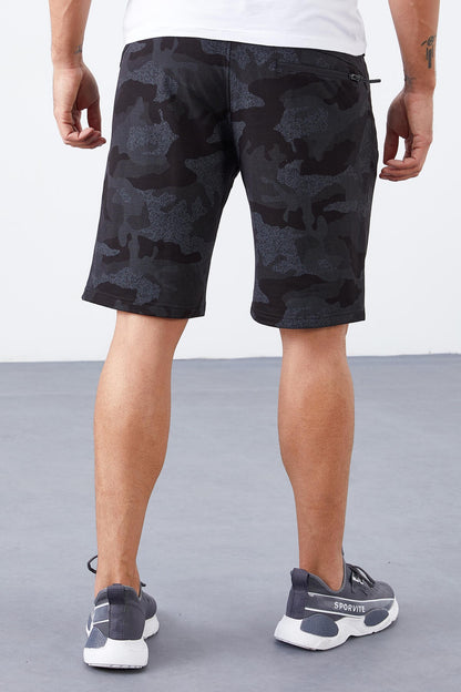 Black Camouflage Camouflage Pattern Standard Fit Men's Shorts - 81157