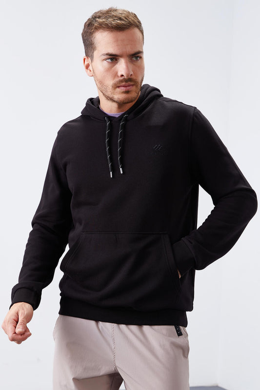 Black Kangaroo Pocket Standard Fit Hooded Men's Sweatshirt - 87872
