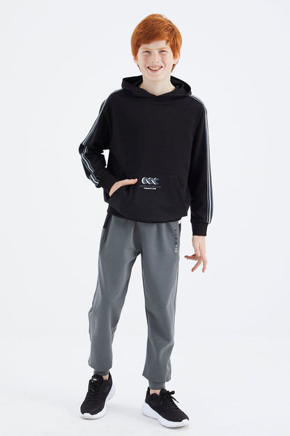 Black Kangaroo Print Boys' Sweatshirt - 11176