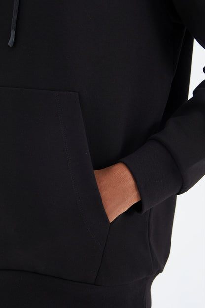 Black Hooded Laced Print Detailed Relax Fit Men's Sweatshirt - 88287