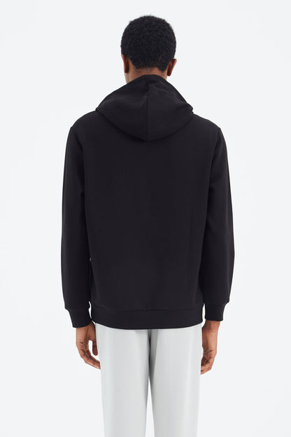 Black Hooded Laced Print Detailed Relax Fit Men's Sweatshirt - 88287