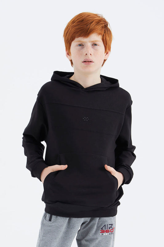 Black Hooded Basic Boys' Sweatshirt - 11181
