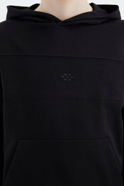 Black Hooded Basic Boys' Sweatshirt - 11181
