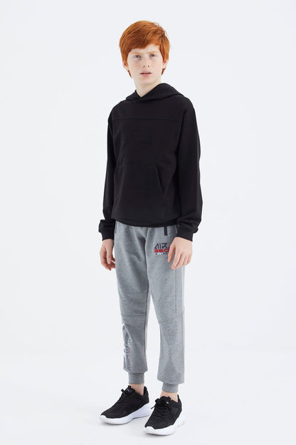 Black Hooded Basic Boys' Sweatshirt - 11181