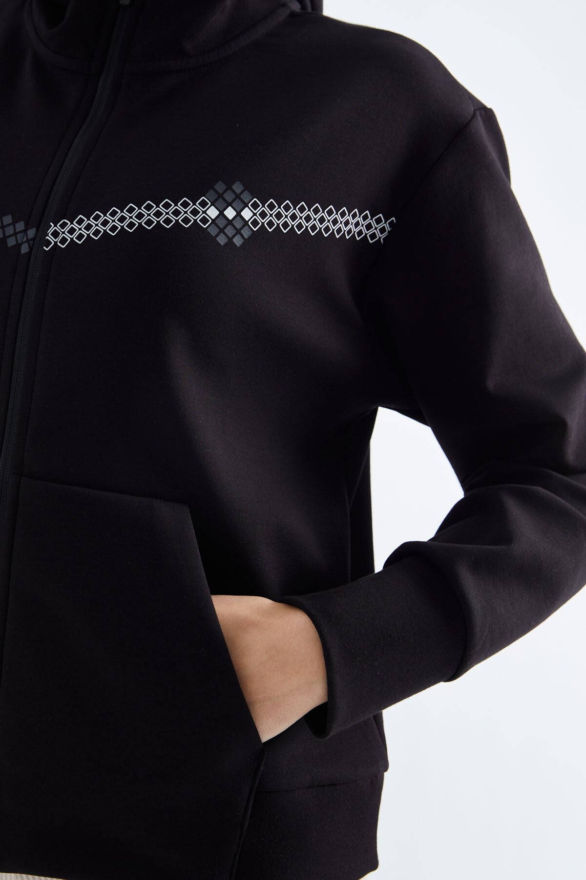 Black Hooded Zippered Women's Sweatshirt - 97277