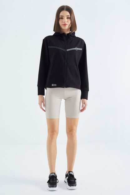 Black Hooded Zippered Women's Sweatshirt - 97277