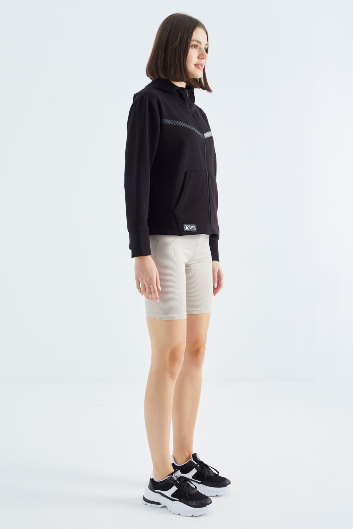 Black Hooded Zippered Women's Sweatshirt - 97277