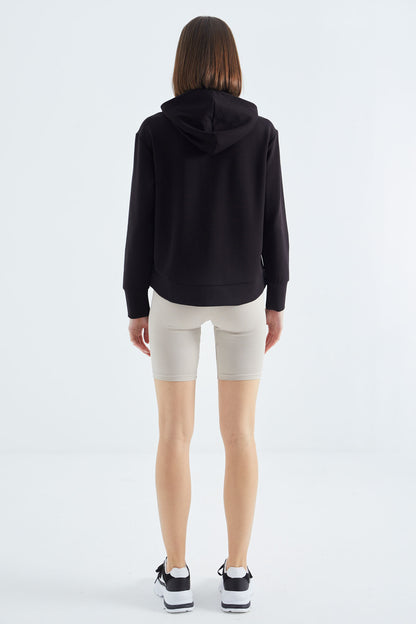 Black Hooded Zippered Women's Sweatshirt - 97277