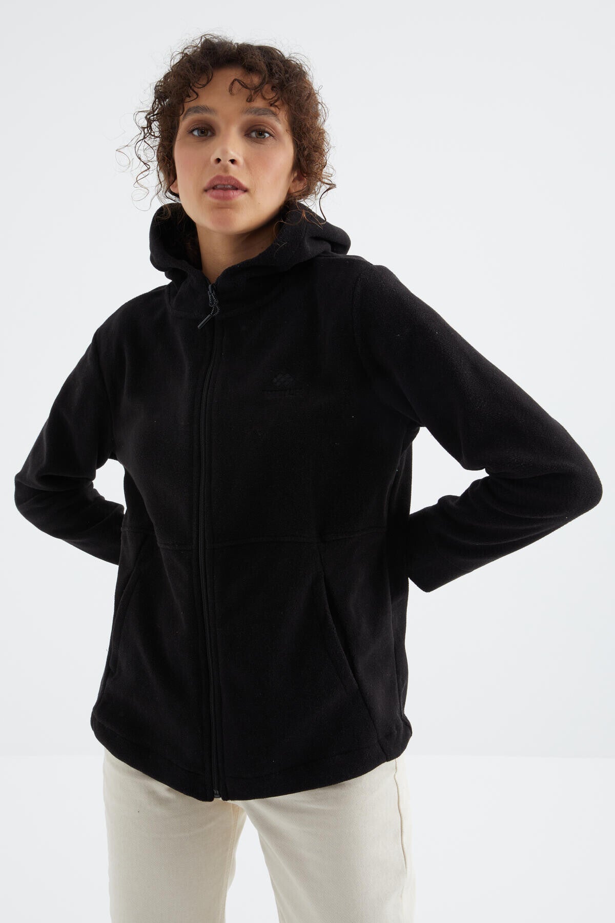 Black Hooded Zip-Up Comfort Fit Women's Fleece Sweatshirt - 97233