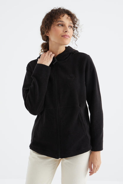 Black Hooded Zip-Up Comfort Fit Women's Fleece Sweatshirt - 97233
