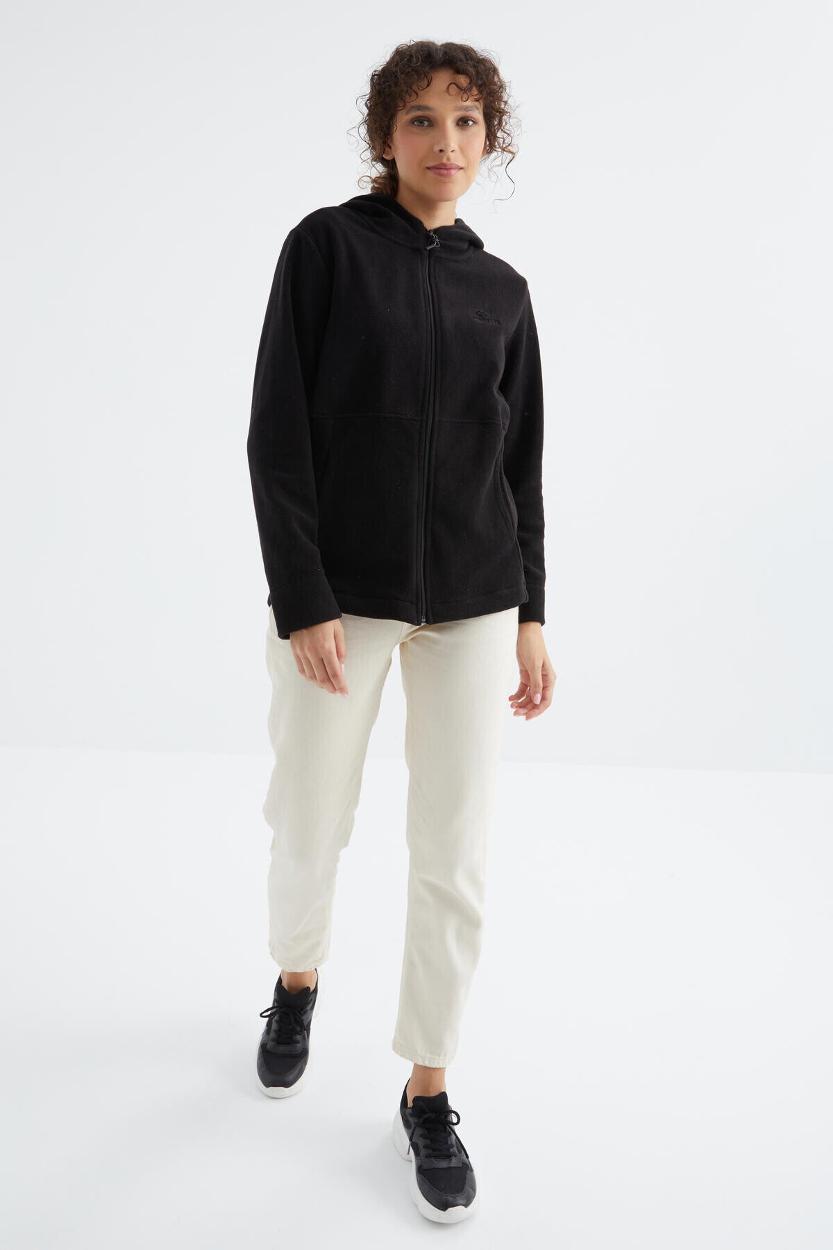 Black Hooded Zip-Up Comfort Fit Women's Fleece Sweatshirt - 97233