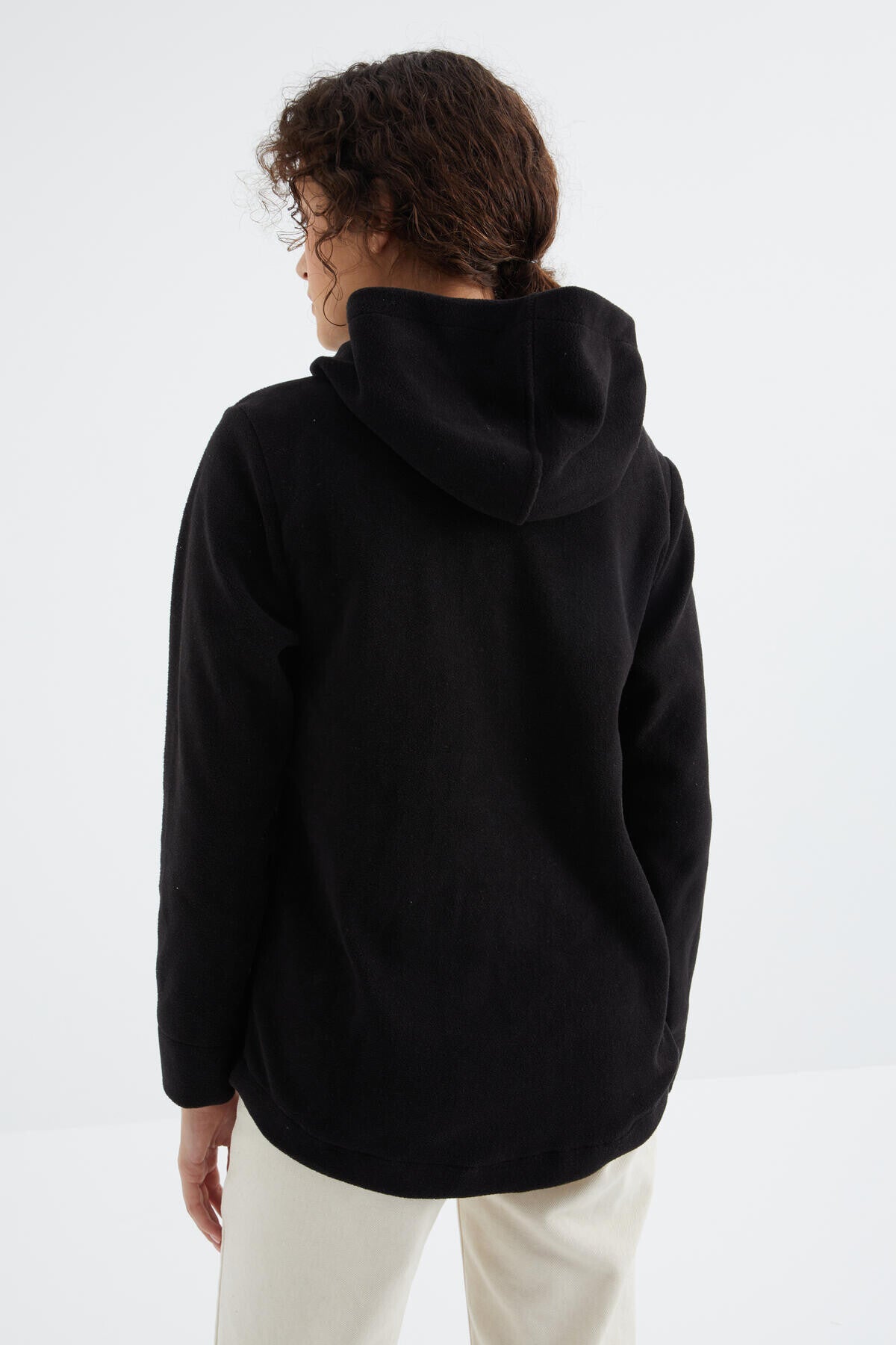Black Hooded Zip-Up Comfort Fit Women's Fleece Sweatshirt - 97233