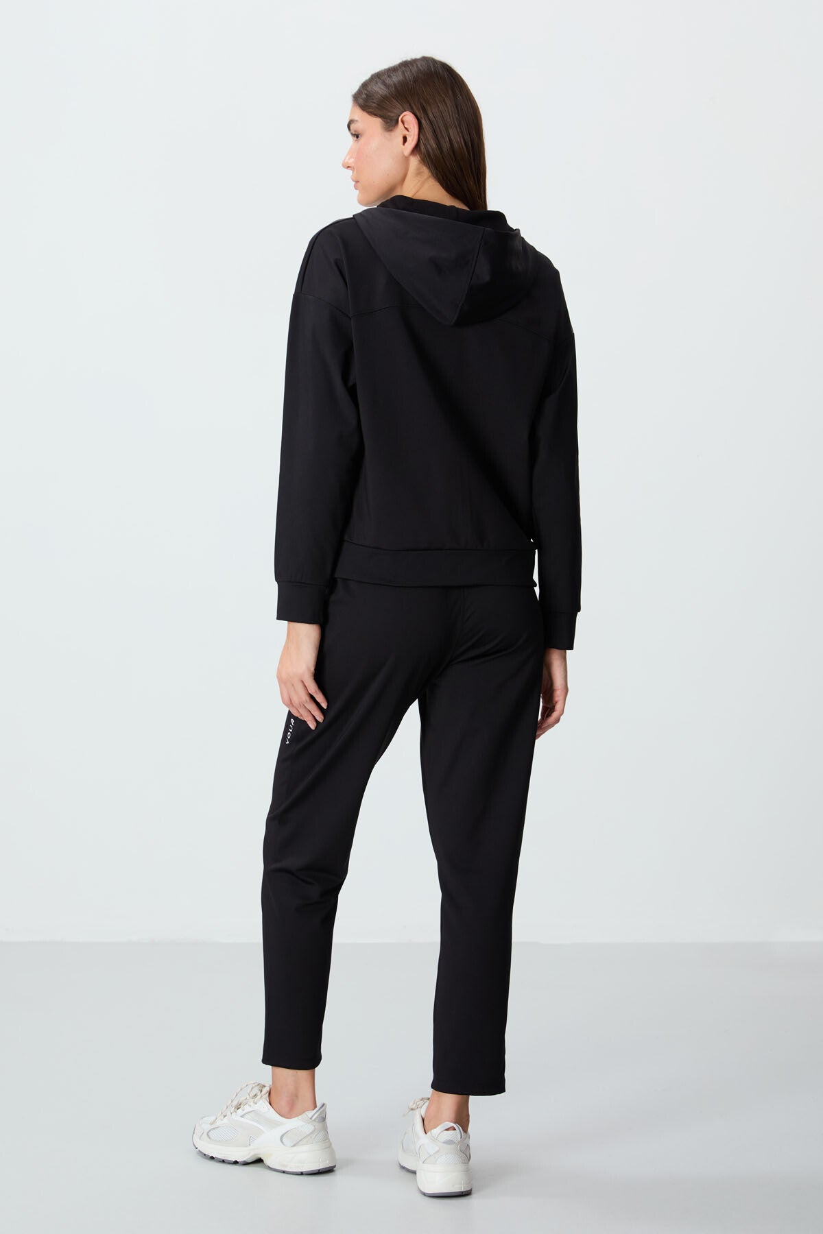 Black Hooded Hidden Pocket Detailed Standard Fit Women's Tracksuit Set - 95306